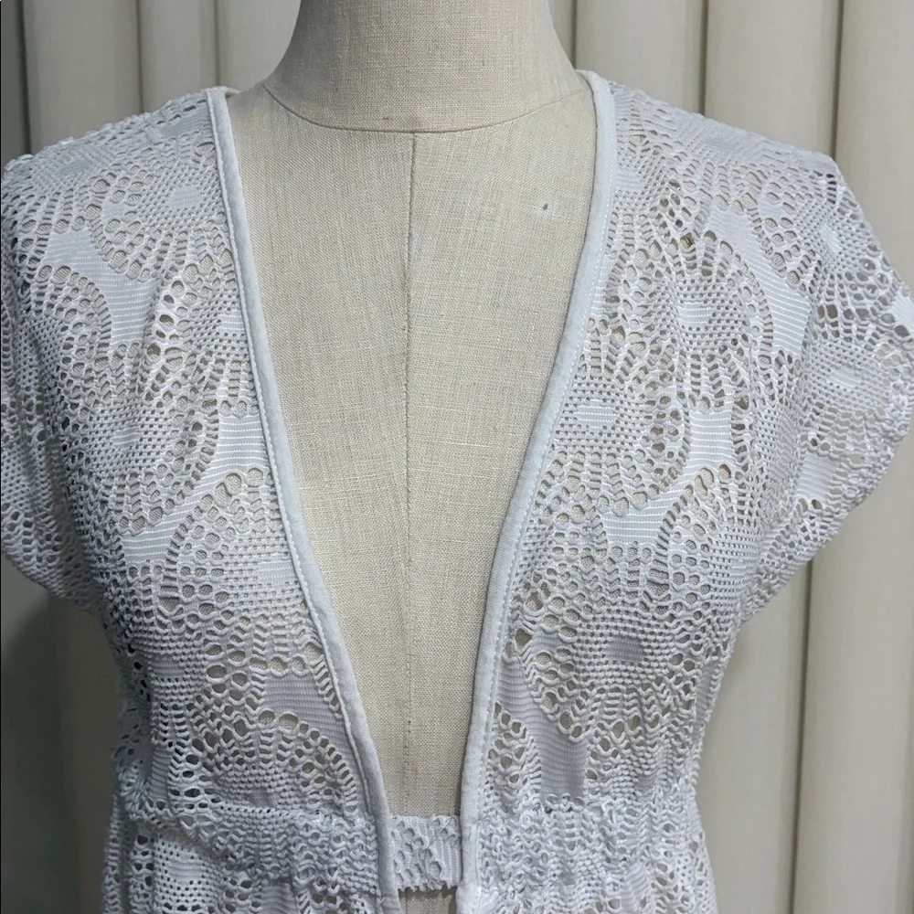 White cut out Maxi Cover-Up beach Dress V neck empire elastic waist side slits M
